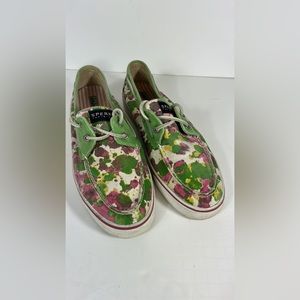 Sperry Top Sider Size 10 Woman’s Floral Canvas Lace Up Flats.